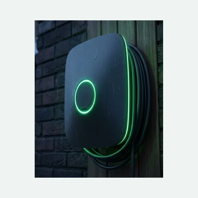 Wandgemonteerde 1-fase laadpaal met groene LED-ring, productbeeld