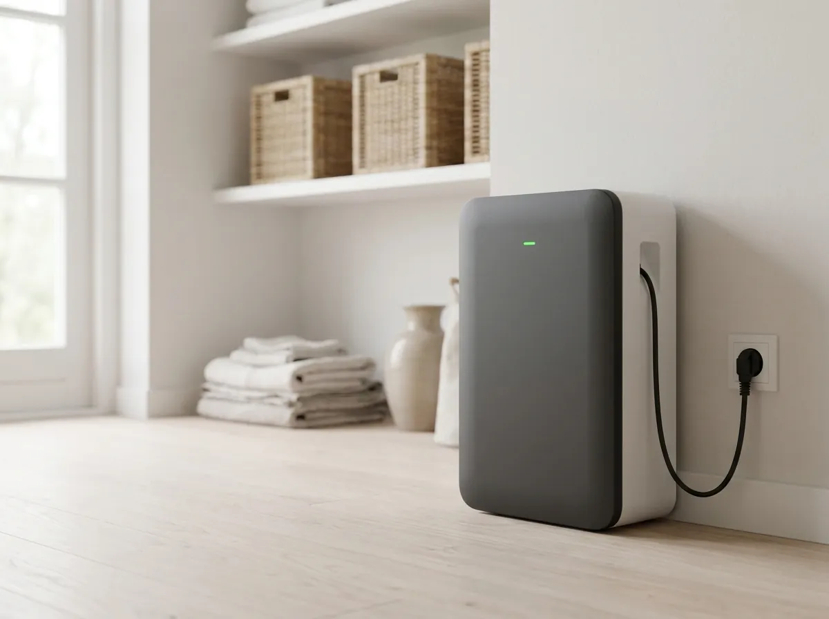 Thuisbatterij 5 kWh laten installeren, prijs en advies Thuisbatterij van 5 kWh, compacte thuisbatterij in een bijkeuken, geïnstalleerd door LaadNederland